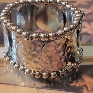 Chic Silver Hammered Beaded Bracelet